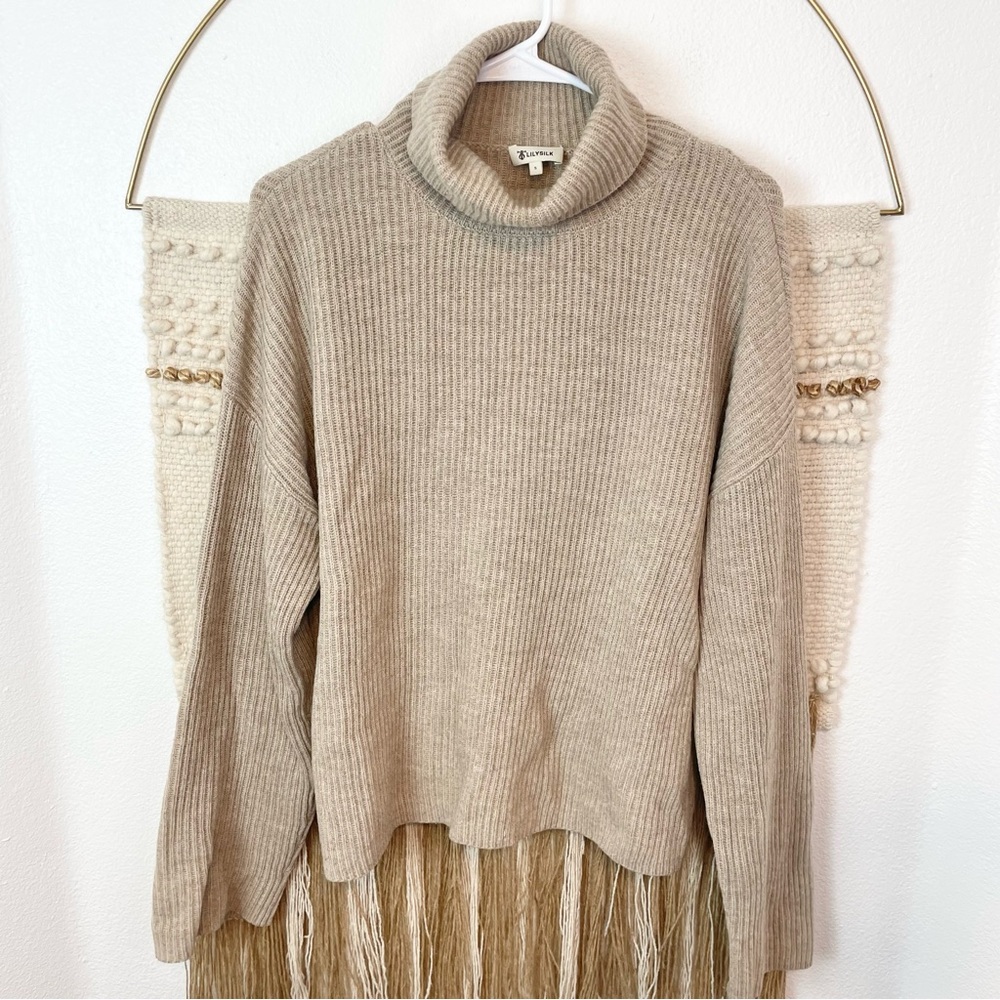 Lilysilk Turtleneck Sweater Ribbed Beige Size S